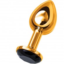 Анальная втулка «Metal» небольшого размера с черным кристаллом от компании ToyFa, цвет золотой, 712006, длина 6 см., со скидкой