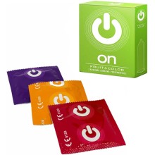 Презервативы «ON Fruit & Color №3» - цветные и ароматизированные от известного производителя контрацепции, упаковка 3 шт, 381, бренд R&S Consumer Goods GmbH, из материала Латекс, длина 18.5 см.
