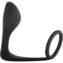 Мужской анальный стимулятор с кольцом на пенис «Button Anal Plug Black» от компании Lola Toys, цвет черный, коллекция Backdoor Black Edition, 4216-01Lola, из материала Силикон, длина 10 см.