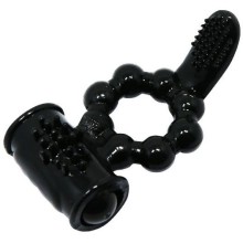 Эрекционное виброкольцо с щеточкой «Sweet Ring» для дополнительной стимуляции от компании Baile, цвет черный, BI-014075-1-0801, из материала TPE, диаметр 2 см.