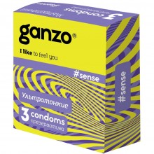 Супертонкие презервативы «Sense» от компании Ganzo, упаковка 3 шт, GAN188, из материала Латекс, длина 18 см.