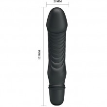Вагинальный вибромассажер «Stev» с ребристой поверхностью и ярко выраженной головкой из коллекции Pretty Love от компании Baile, цвет черный, BI-014510-4, из материала Силикон, длина 14 см.
