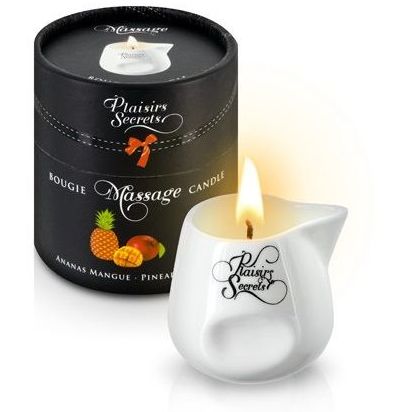 Массажная свеча с ароматом манго и ананаса «Bougie de Massage Ananas Mangue», 80 мл, Plaisirs Secrets 26033, бренд Plaisir Secret, 80 мл.