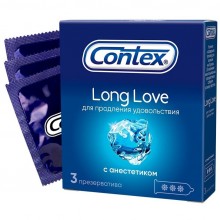 Презервативы «№ 3 Long Love» с анестетиком от компании Contex, упаковка 3 шт, Contex 3 Long Love, из материала Латекс, длина 18 см.