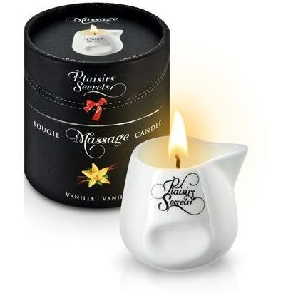 Свеча с массажным маслом «Bougie Massage Gourmande Vanille» с ароматом ванили, 80 мл, Plaisir Secret AST826010, 80 мл.