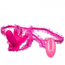 Вибробабочка с внутренним стимулятором на кружевных ремешках «Venus Butterfly» с пультом ДУ, цвет розовый, California Exotic Novelties SE-0582-50-3, бренд CalExotics, длина 8.25 см., со скидкой