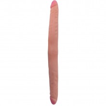 Гибкий двусторонний лесбийский фаллоимитатор «Lesbi Touch» телесного цвета, общая длина 43 см, Lovetoy 770252, из материала CyberSkin, длина 42 см., со скидкой