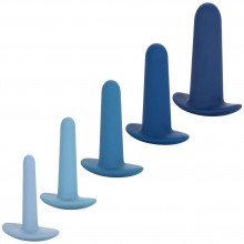 Набор анальных расширителей «They-Ology 5-Piece Wearable Anal Training Set», всех оттенков голубого цвета, для новичков,, длина 7.7 см., со скидкой