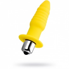 Ребристая коническая анальная вибровтулка, цвет желтый, материал силикон, Штучки-дрючки 690026, длина 11 см., со скидкой