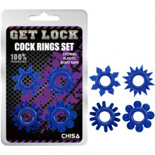 Набор из 4 эрекционных колец «Cock Rings Set», цвет синий, Chisa CN-330358236, из материала TPE, коллекция Get Lock, длина 3.7 см.