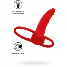 Насадка на пенис для двойного проникновения «Double Penetration Cock Ring», цвет красный, TOYFA 901414-9, длина 16.5 см., со скидкой