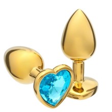 Золотистая анальная пробка с голубым кристаллом в форме сердца, Оки-Чпоки 5215680, длина 7 см.