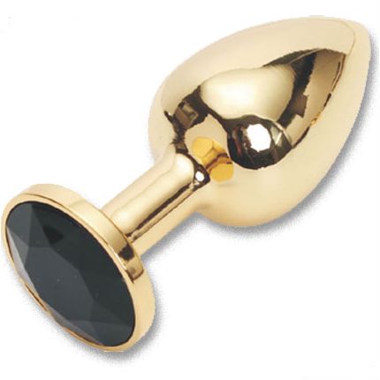 Анальная пробка золотая с черным кристаллом, Luxurious Tail M-47007, коллекция Anal Jewelry Plug, длина 7 см.