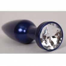 Анальная пробка из металла синяя с прозрачным стразом, размер 11.2 на 2.9 см, 47197-3-MM, коллекция Anal Jewelry Plug, длина 11.2 см.