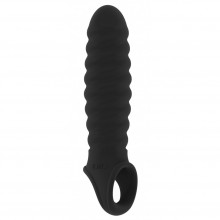 Ребристая тянущаяся насадка «SONO №32 Stretchy Penis Extension» для утолщения члена с кольцом, черная, Shots Media SH-SON032BLK, длина 15.2 см.