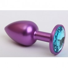 Классическая анальная пробка с голубым стразом, цвет фиолетовый, 47413-1MM, коллекция Anal Jewelry Plug, длина 7.1 см.