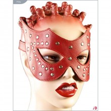 Изысканная БДСМ маска из натуральной кожи с заклепками, цвет красный, Подиум Р33а, бренд Фетиш компани, из материала Кожа, длина 68 см.