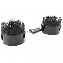 Изысканные наручники с кружевом «Black», цвет черный, BDSM Light 810005ars, бренд БДСМ лайт, из материала Кожа, One Size (Р 42-48)