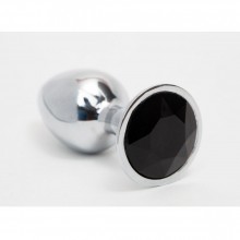 Серебристая анальная пробка с черным кристаллом - 8,2 см., бренд 4sexdream, цвет Черный, длина 8.2 см.